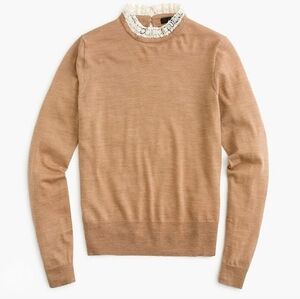 J. Crew Tippi 100% Merino Wool Sweater with Lace Collar - Camel Tan - Size Small